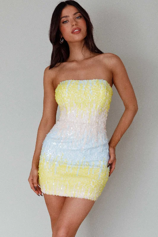 Atlanta Strapless Sequin Mini Dress Gradient Lemon