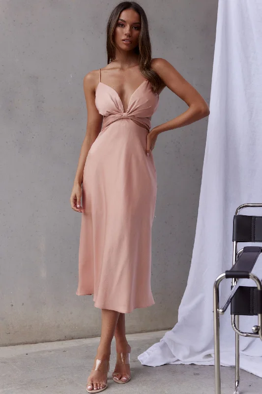 Dance With Me Crossover Bust Midi Dress Peach