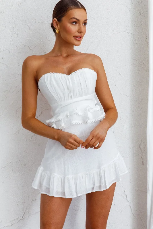 Fauna Strapless Frill Trim Dress White