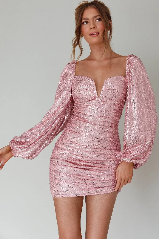 Jayde Balloon Sleeve Sequin Mini Dress Mauve