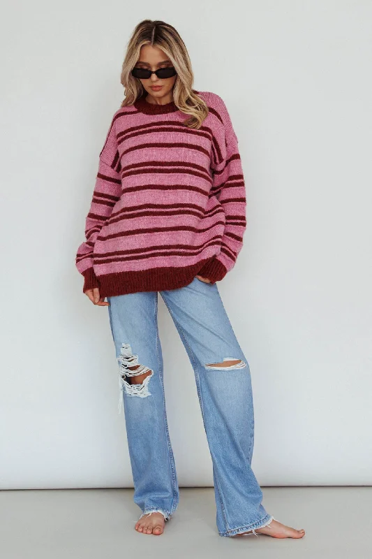 Jona Relaxed Knit Sweater Striped Pink