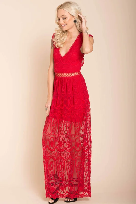 London Bohemian Glamour Maxi Dress Red