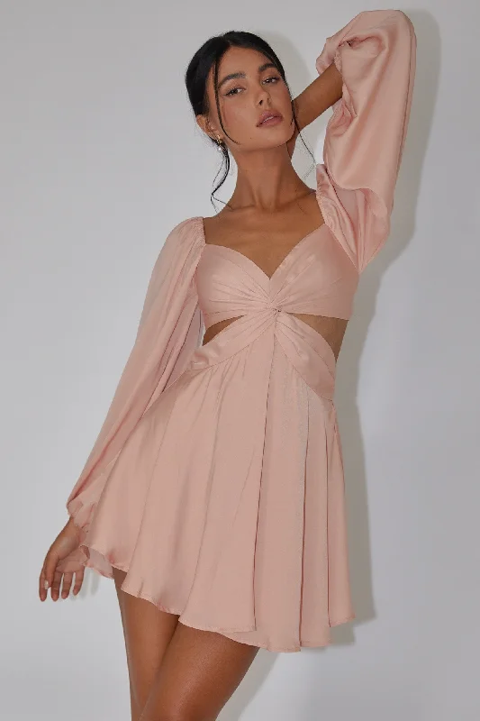 Miraya Balloon Sleeve Twist Mini Dress Peach