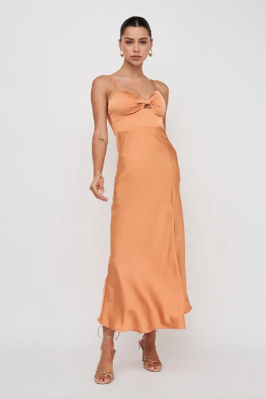 Missoula Cami Strap Padded Bust Midi Dress Orange