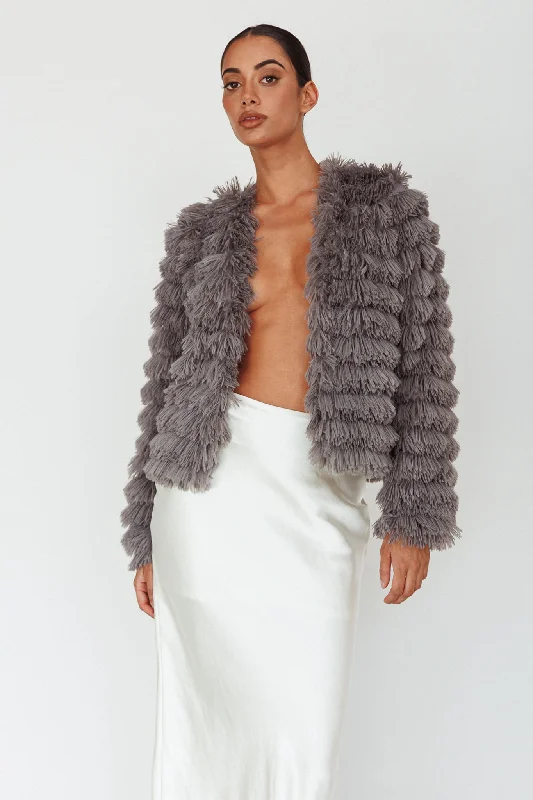 Montana Shaggy Faux Fur Coat Grey