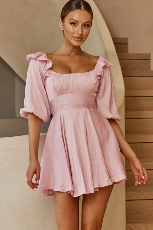 Only Yours Frill Trim Waist Tie Satin Mini Dress Blush