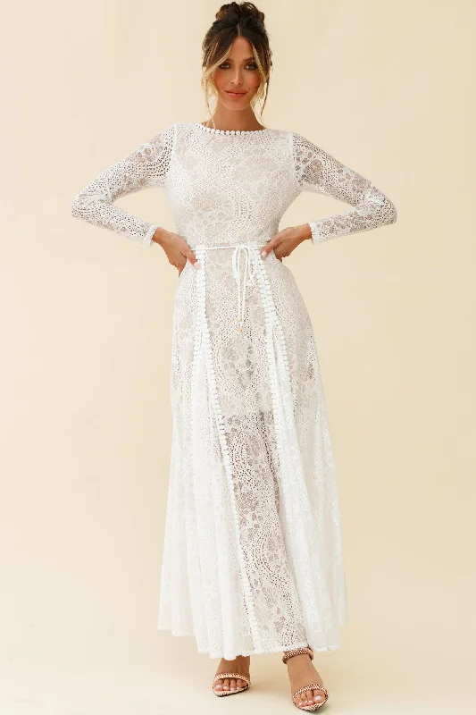 Palm Springs Long Sleeve Lace Overlay Maxi Dress White