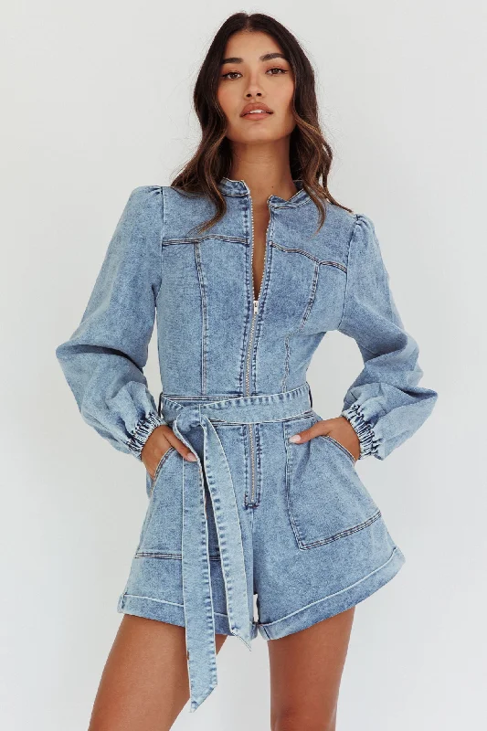 Real World Zip Front Romper Denim Blue