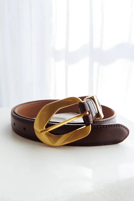 Rigel Gold Buckle Leather Belt Brown