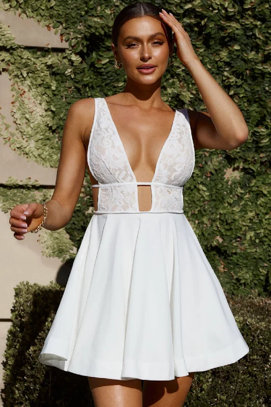 Shailene Lace Bodice A-Line Dress White