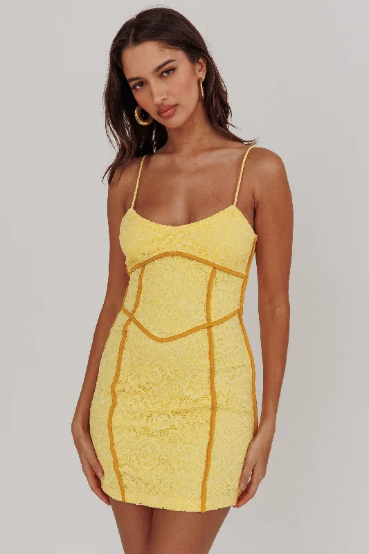 Shenae Piping Trim Mini Dress Lace Yellow