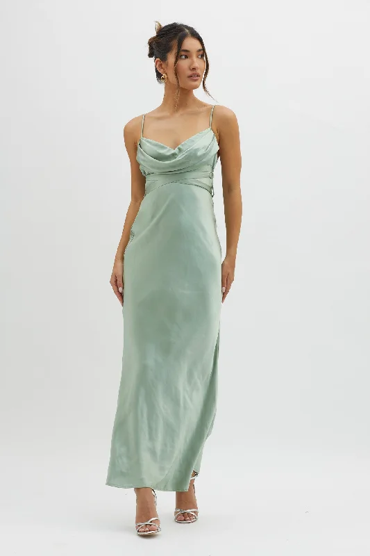 Starring Role Cowl Bust Waist Tie Dress Sage