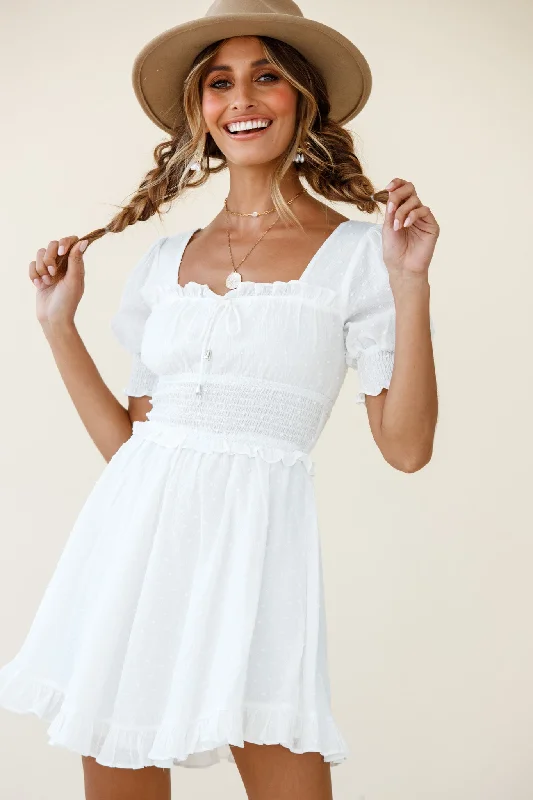 Summer In Paris Puff Sleeve Open Back Dress White