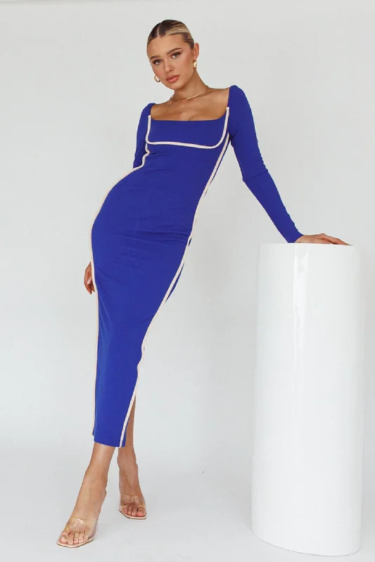 Sunny Coast Long Sleeve Piping Maxi Dress Blue