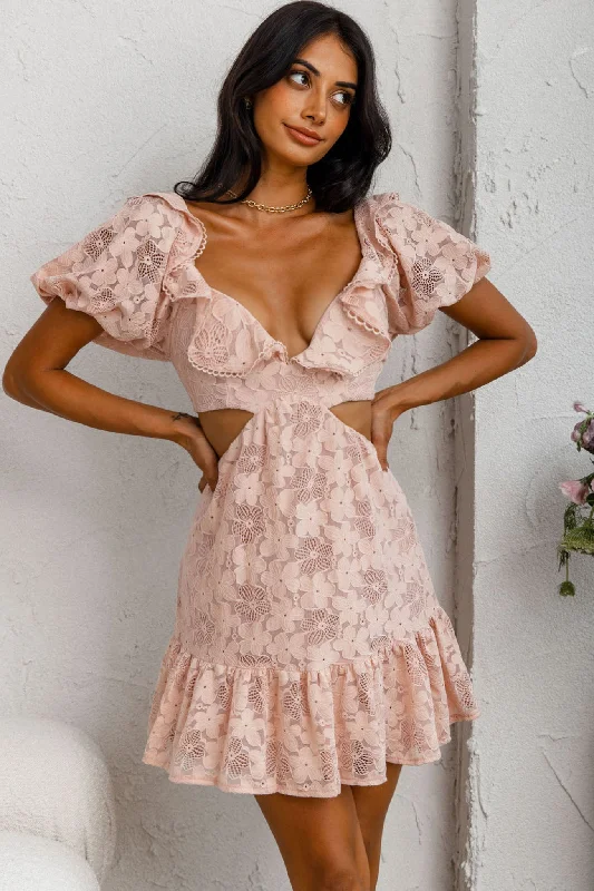 Sweet Life Cut-Out Waist Lace Dress Peach