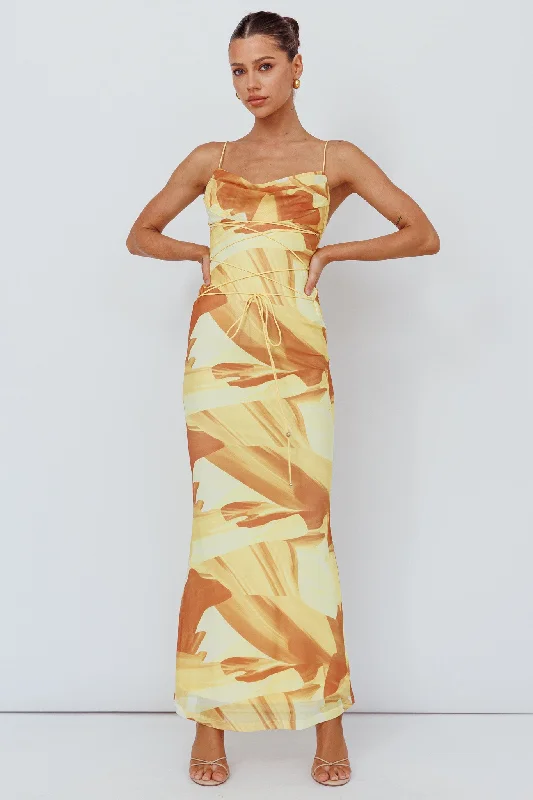 Teava Laced Waist Maxi Dress Abstract Yellow