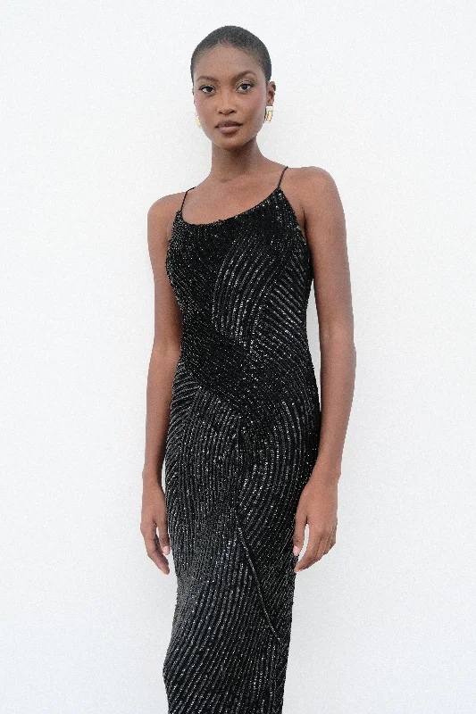 Tierra Sequin Maxi Dress - Black