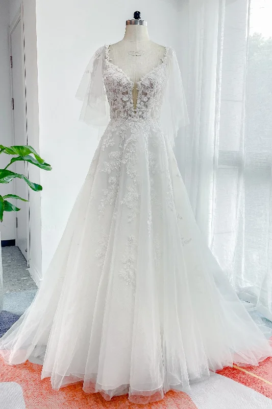 A-Line Court Train Lace Tulle Wedding Dress CW3160