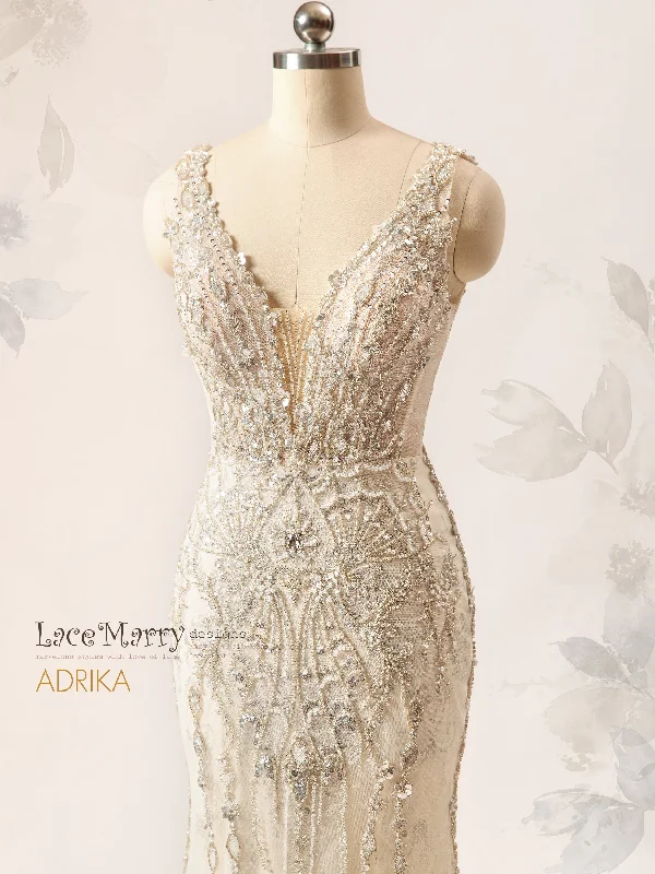 ADRIKA / Plunge Neck Embellished Wedding Dress