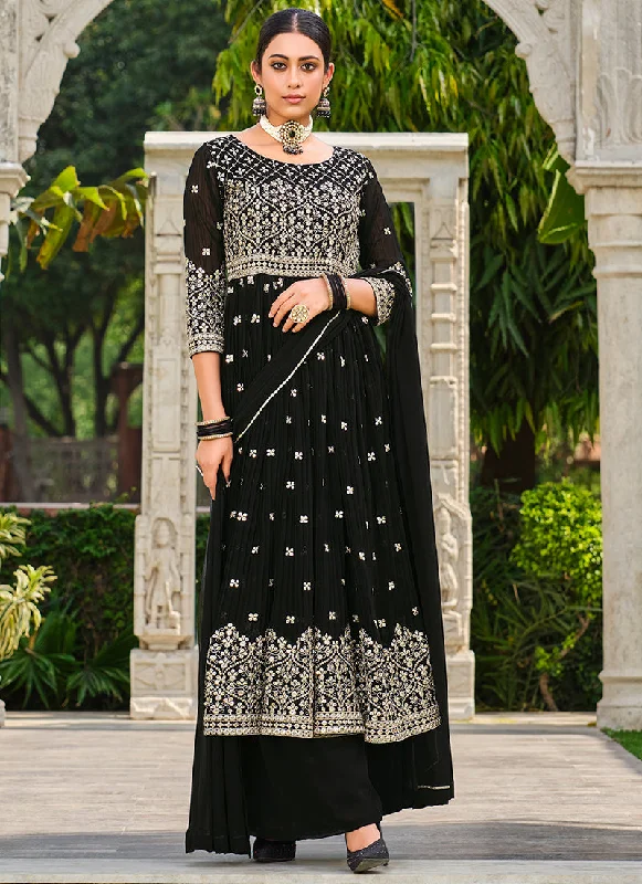 Black Sequence Embroidery Georgette Anarkali Palazzo Suit