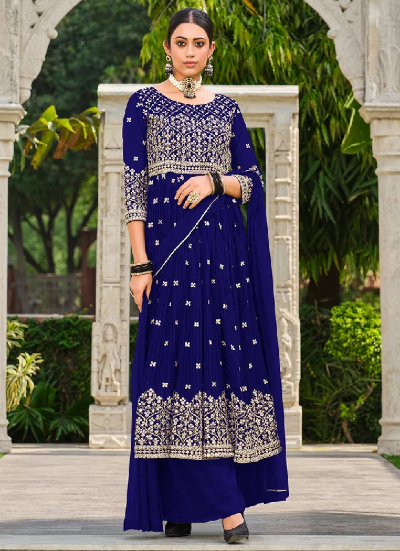 Blue Sequence Embroidery Georgette Anarkali Palazzo Suit