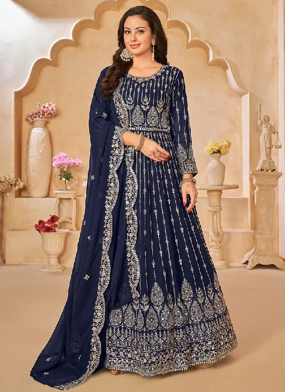 Dark Blue Sequence Embroidery Festive Anarkali Suit