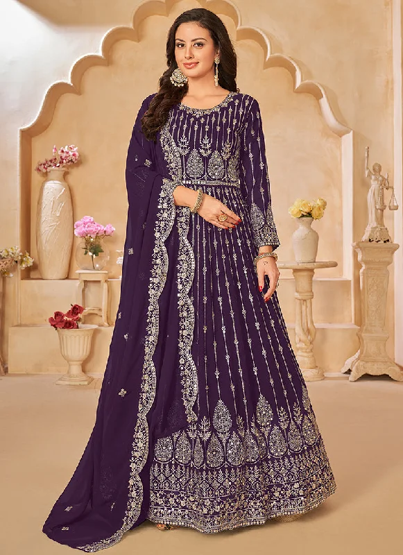 Dark Purple Sequence Embroidery Festive Anarkali Suit