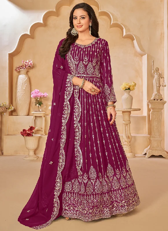 Deep Pink Sequence Embroidery Festive Anarkali Suit