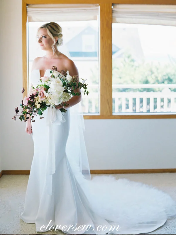 Elegant Satin Strapless Mermaid With Train Wedding Dresses, CW0054