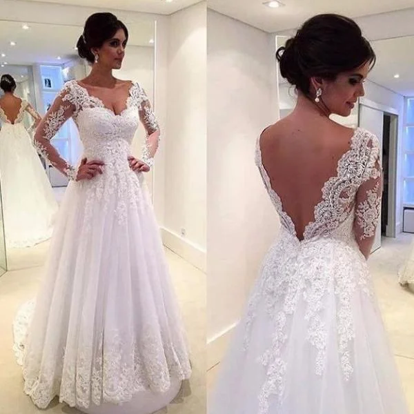 Fabulous Long Sleeve Pleated Long Lace Dress With Low-v Back Style-BU_708779