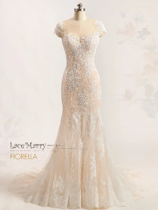 FIORELLA / Nude Lace Wedding Dress with Illusion Sweetheart Neckline