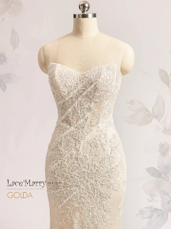 GOLDA / Strapless Wedding Dress with Beaded Floral Appliques