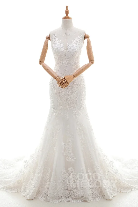 Trumpet-Mermaid Court Train Tulle Lace Wedding Dress LD4342