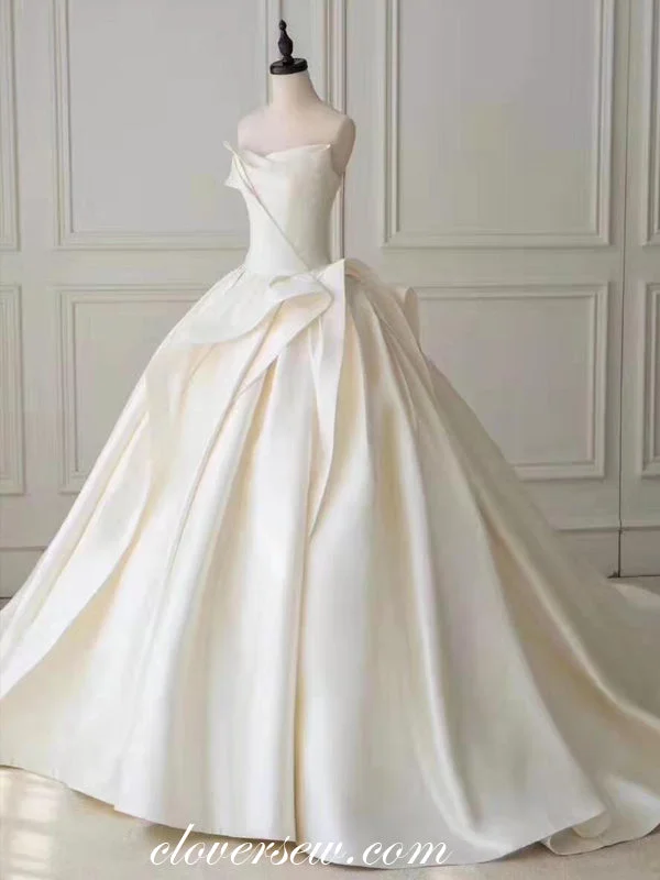 Ivory Satin Classical Strapless Pleating Ball Gown Wedding Dresses, CW0071