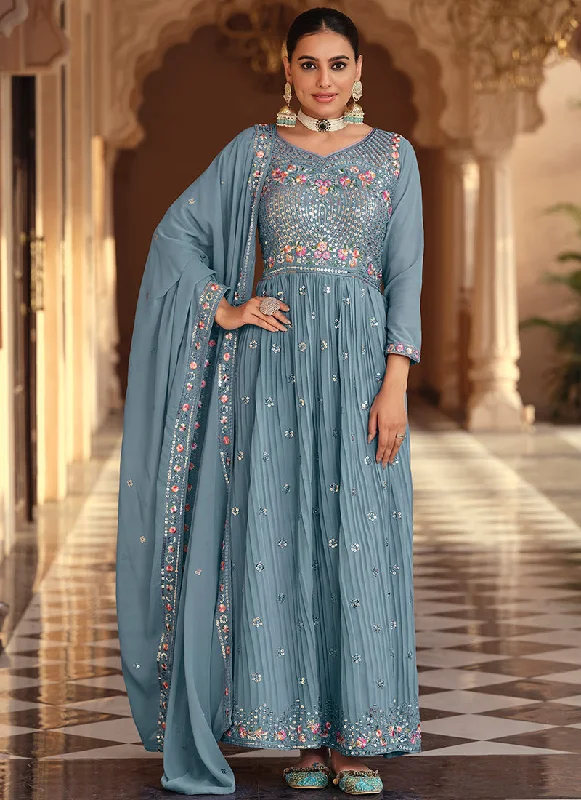 Light Blue Multi Embroidery Festive Anarkali Suit