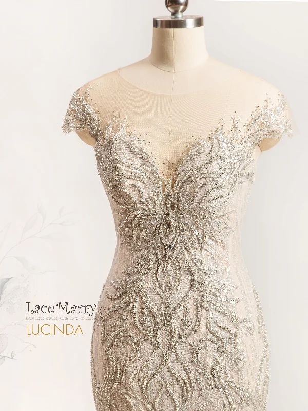 LUCINDA / Illusion Neckline Embellished Wedding Dress