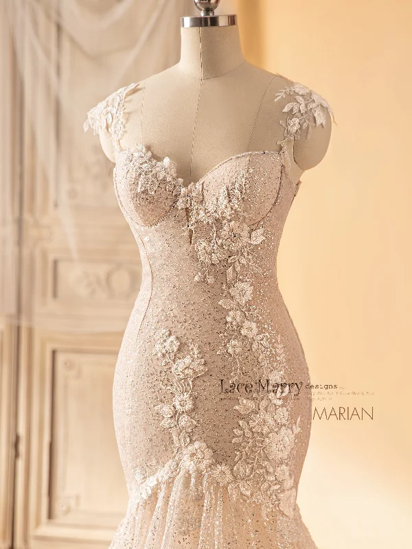 MARIAN / Exquisite Wedding Dress with Colored Underlay