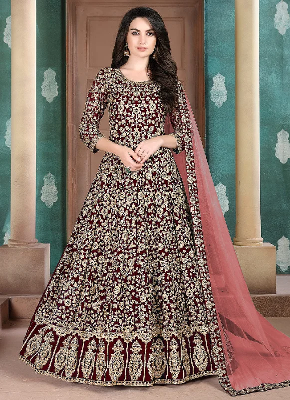 Marron Traditional Embroidered Anarkali Suit