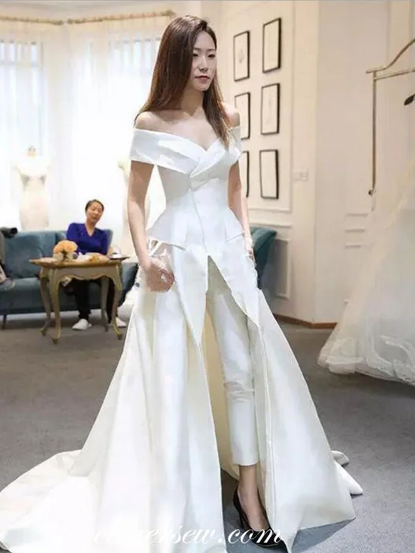 Off The Shoulder Satin Two Piece Pants Wedding Dresses ,CW0089