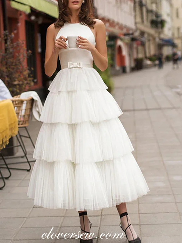 Off White Ruffles Tulle Tiered A-line Pretty Wedding Dresses,CW0102