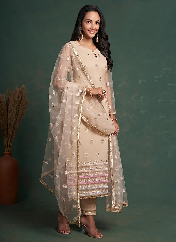 Peach Beige Embroidery Salwar Suit