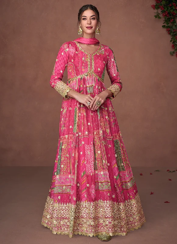 Pink Multi Designer Embroidered Printed Anarkali Gown