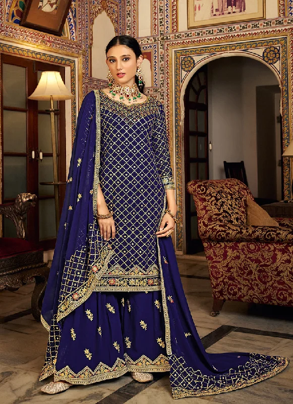 Royal Blue Multi Embroidery Traditional Palazzo Suit