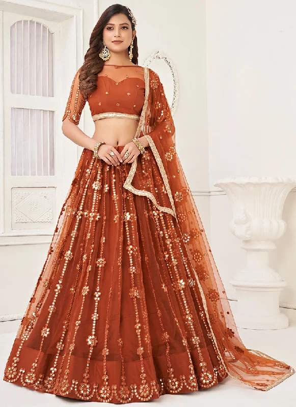 Rust Orange Traditional Embroidered Wedding Lehenga Choli