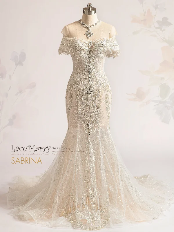 SABRINA / Off Shoulder Wedding Dress with Intricate Embellishment