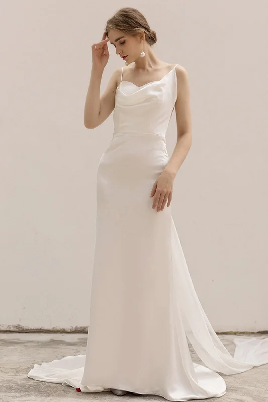 Sheath-Column Sweep-Brush Train Satin Wedding Dress CW3039