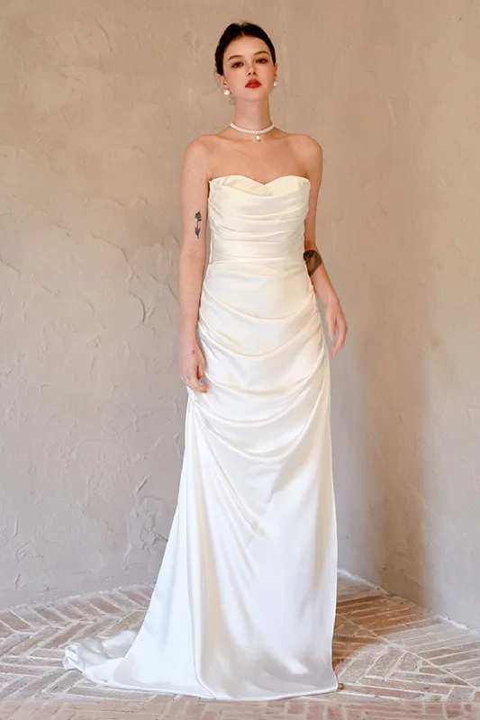 Sheath-Column Sweep-Brush Train Satin Wedding Dress CW3067