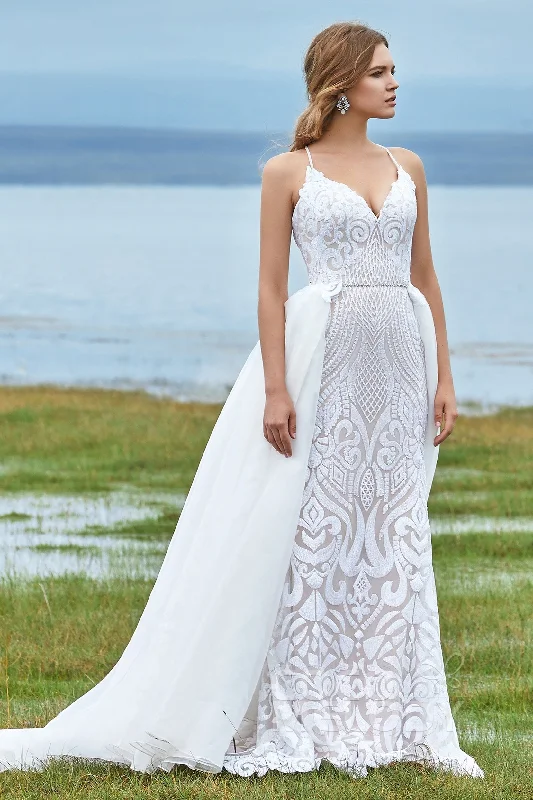 Mermaid Court Train Sequined Lace Wedding Dress LD5780