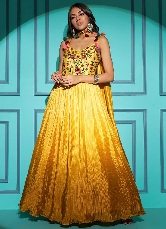 Yellow Sequence Embroidery Ombré Kalidar Anarkali Gown