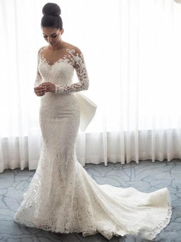 Long Sleeves Lace Mermaid Wedding Dresses